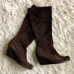 🛍BOGO Aerosoles Brown Suede Boots Wedge Heel